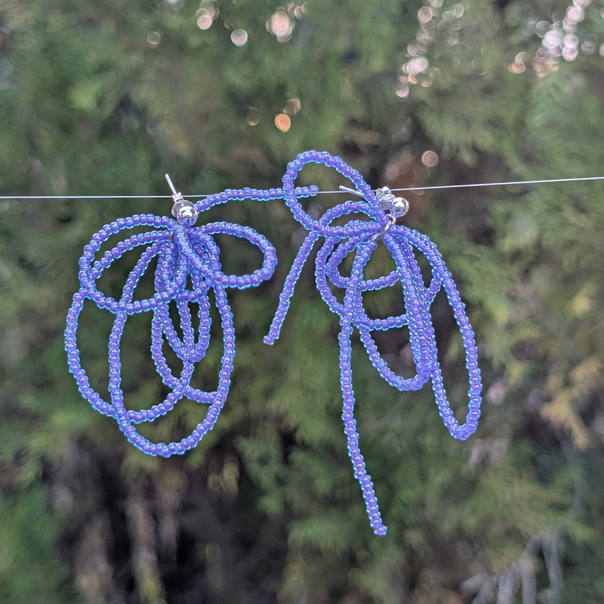 Bow Beaded Earrings - Sterling Silver