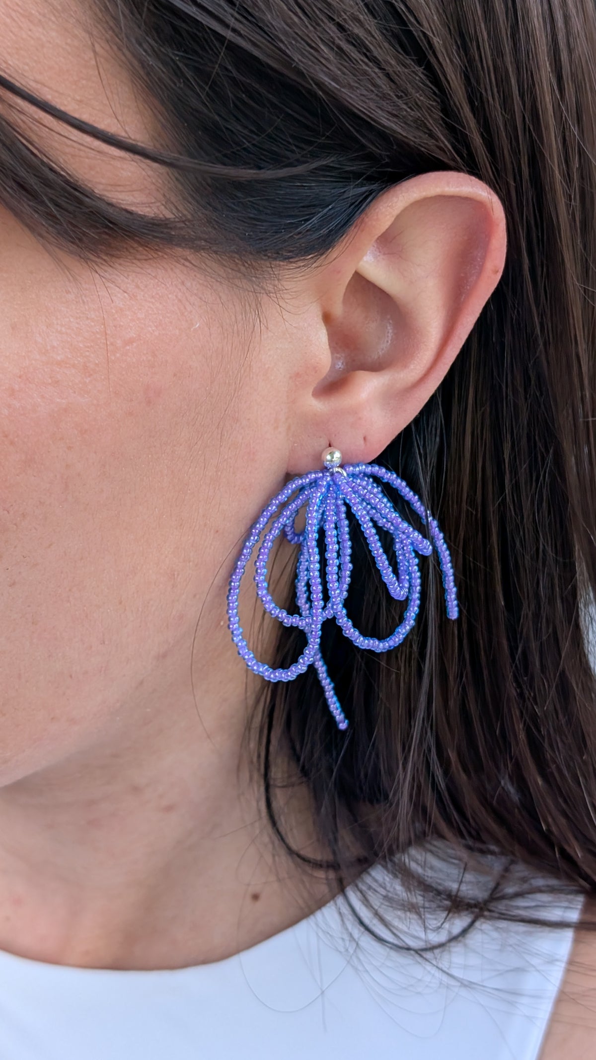 Bow Beaded Earrings - Sterling Silver