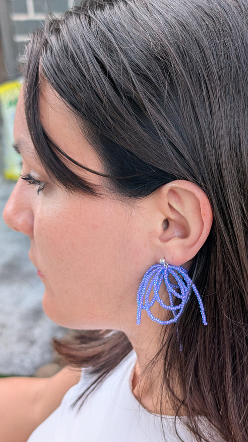 Bow Beaded Earrings - Sterling Silver