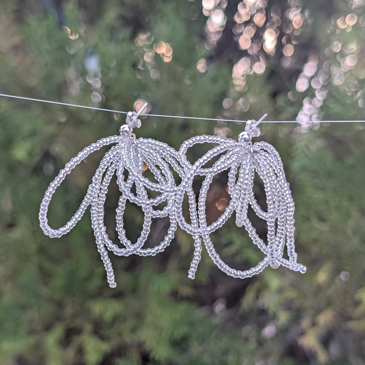 Bow Beaded Earrings - Sterling Silver
