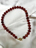 Red Stripe Agate Beaded Necklace with Gold-Filled Spring Ring Sailor Clasp