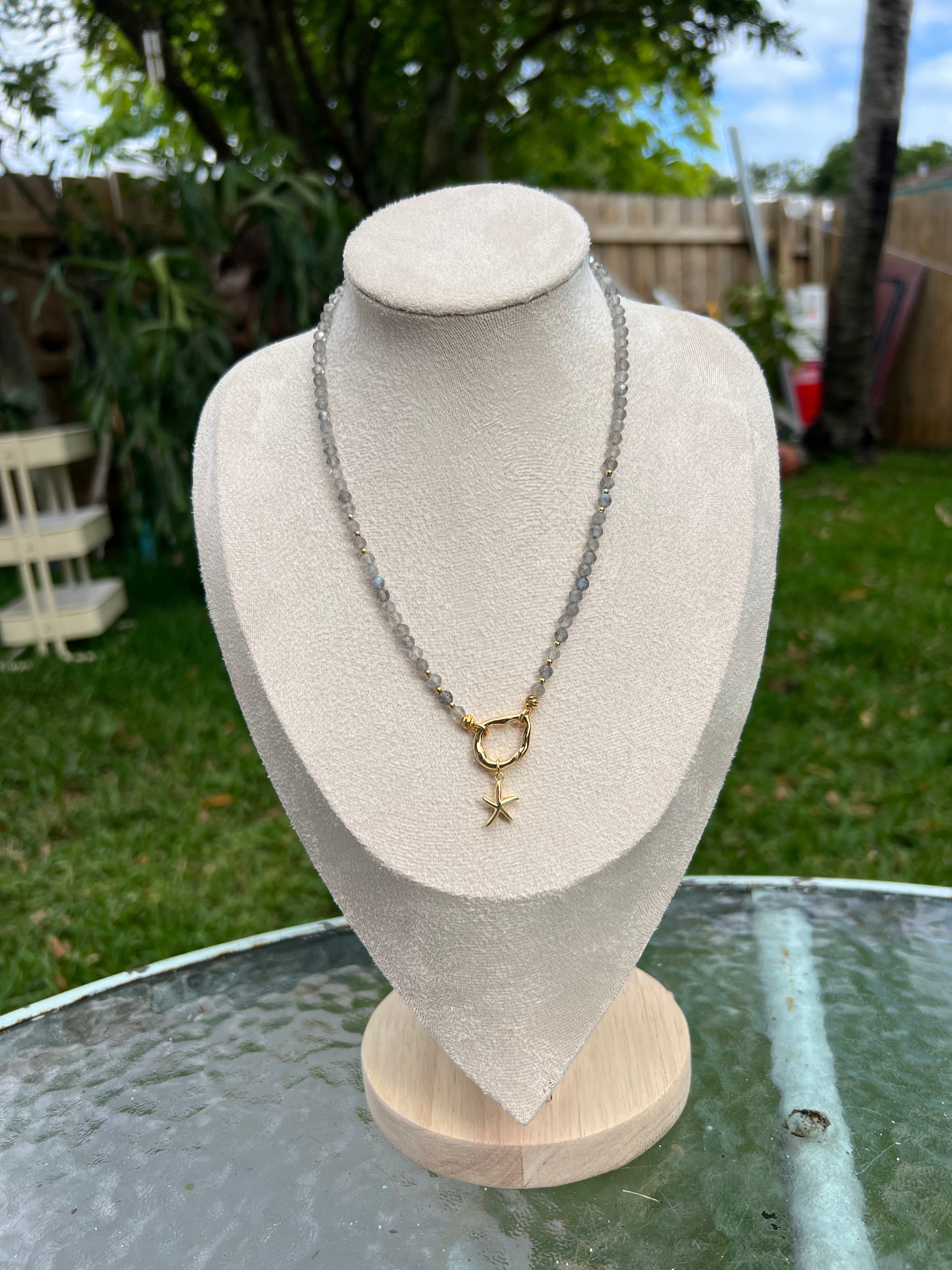 Labradorite Necklace with Gold Filled Starfish Pendant