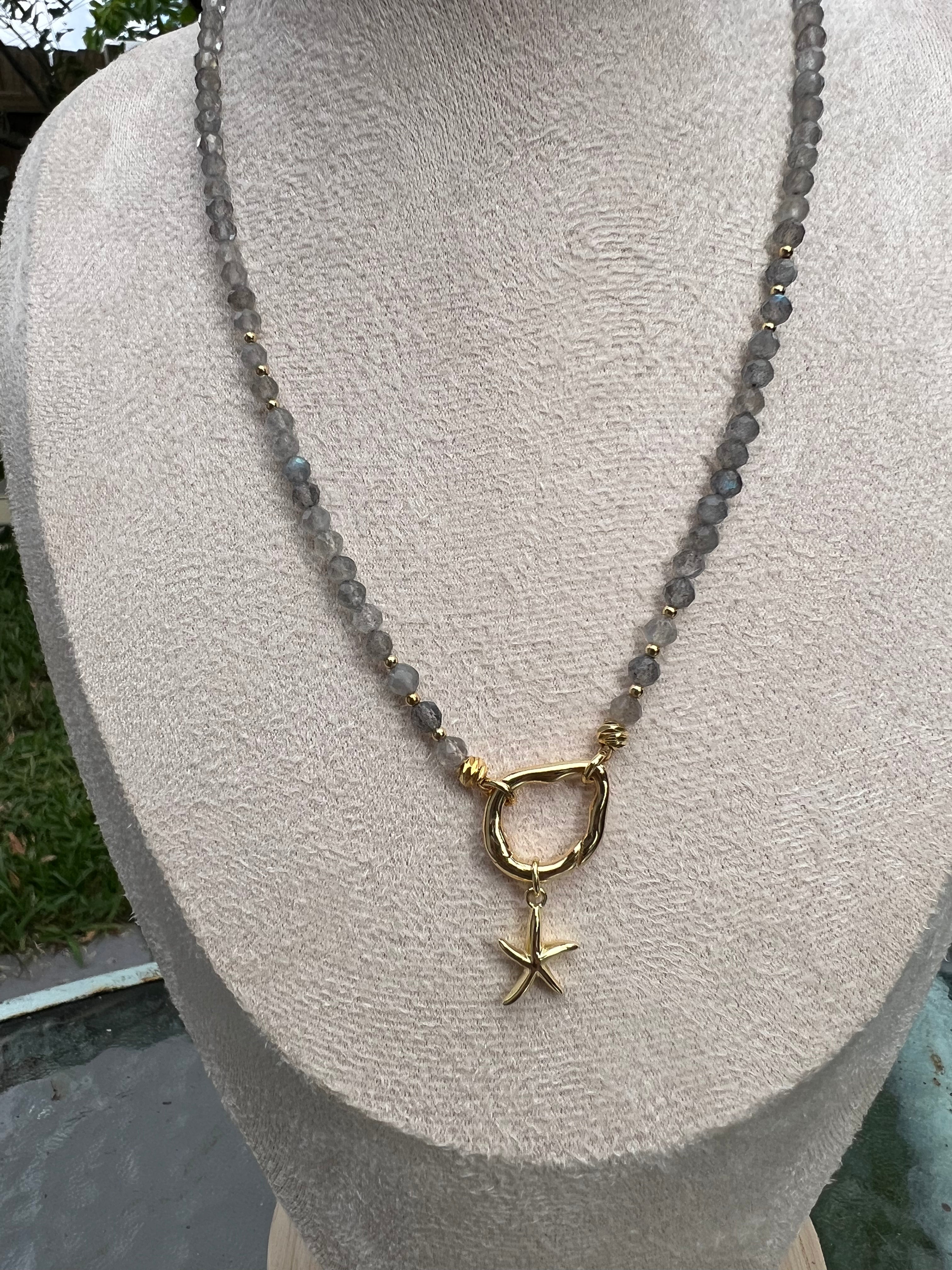 Labradorite Necklace with Gold Filled Starfish Pendant