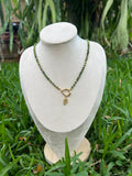 Green Jade Necklace with Gold Filled Leaf Pendant