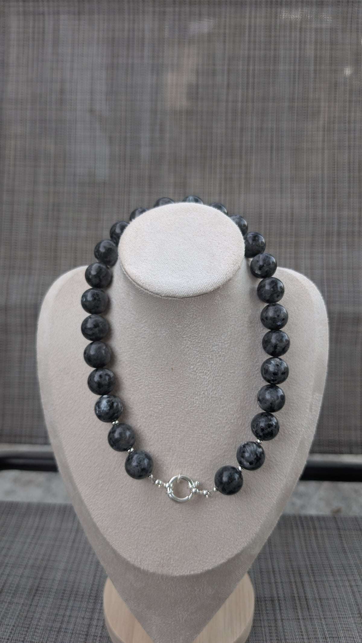 Round labradorite necklace. Sterling silver sailor clasp