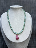 "Celestial Rose" Gold-Filled Semiprecious Stone Necklace with Green Moonstone and Rose Quartz Pendant