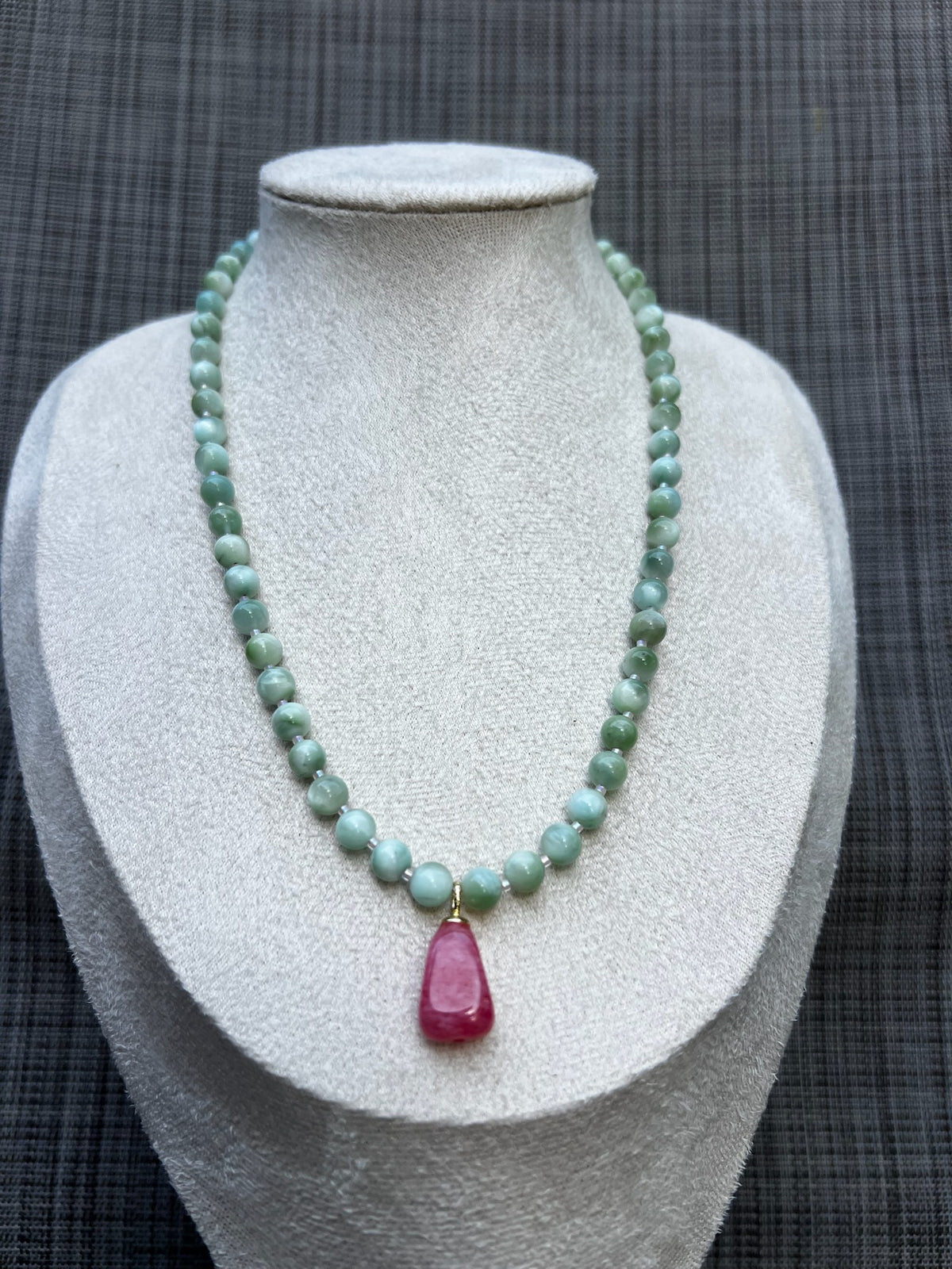 "Celestial Rose" Gold-Filled Semiprecious Stone Necklace with Green Moonstone and Rose Quartz Pendant