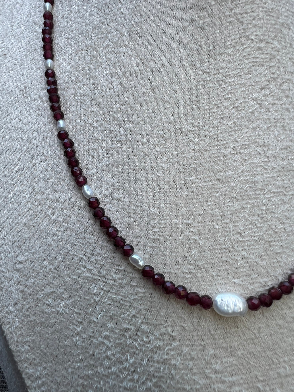 Red Garnet & Freshwater Pearl Sterling Silver Necklace