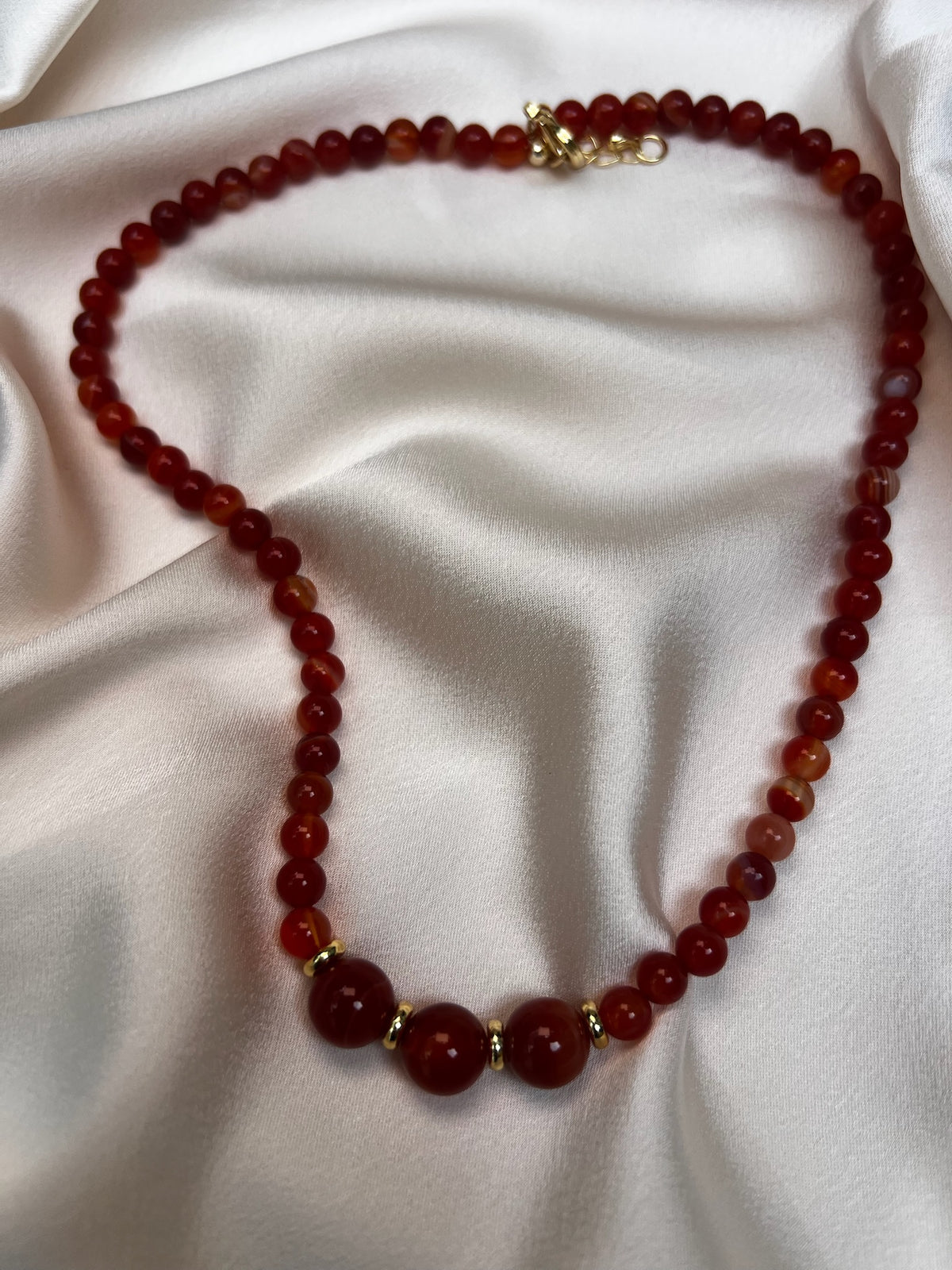 Round Red Stripe Agate Necklace with Gold-Filled Spring Ring Sailor Clasp