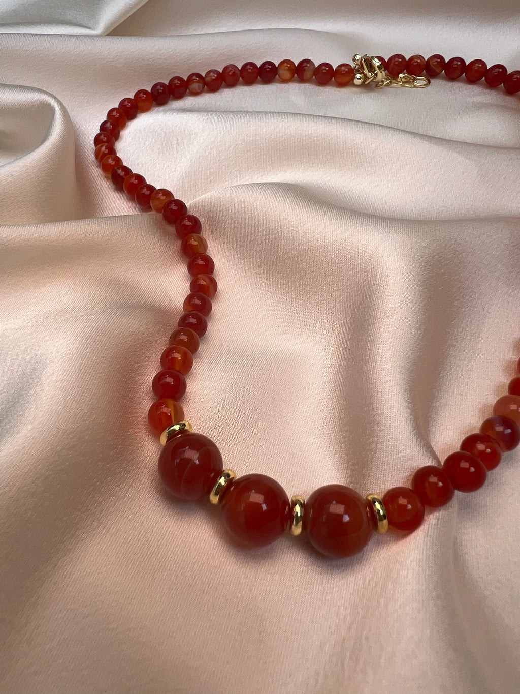 Round Red Stripe Agate Necklace with Gold-Filled Spring Ring Sailor Clasp